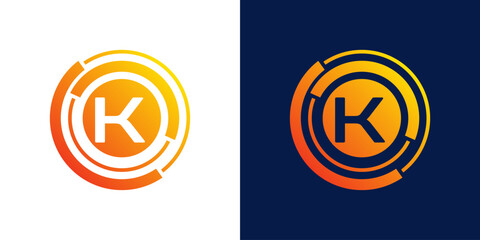 letter K technology logo, Abstract technology Circle Icon , logo design Media, data, digital connection vector Template