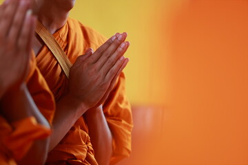 Monks are performing Buddhist rituals to pray for the souls of the deceased to go to heaven and...