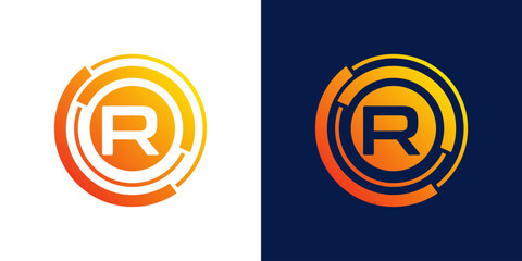 letter R technology logo, Abstract technology Circle Icon , logo design Media, data, digital connection vector Template