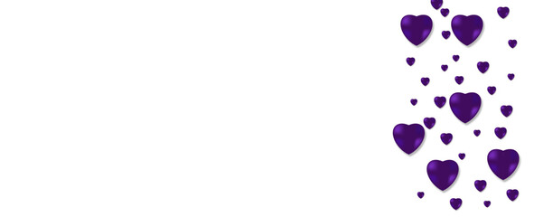 Valentine's hearts isolated on white background. Vector purple symbols of love border for romantic banner or Happy Mother's Day greeting card, cover, poster, flyer, brochure, web. vector illustration