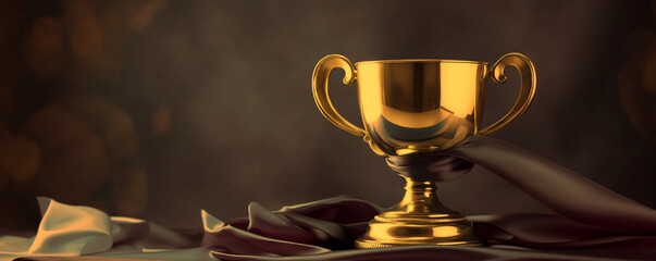 Fototapeta na wymiar golden trophy with ribbon clothing