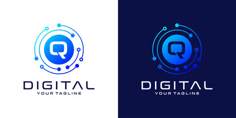Obraz premium Letter Q logo design template, Abstract point connection technology, digital, data and circle circuit technology