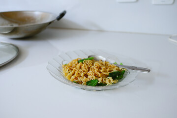 instant noodle served in the kitchen