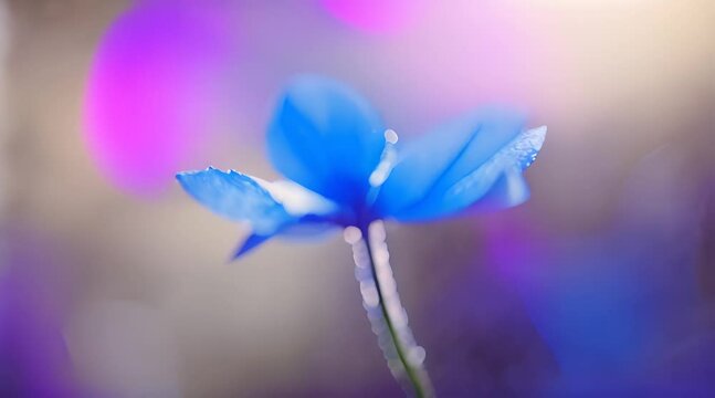 Blue beautiful flower on a beautiful toned blurred background, border. Delicate floral background