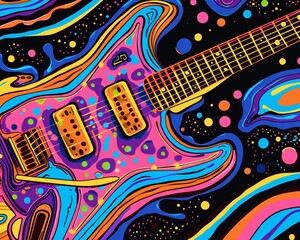 Psychedelic electric guitar, in the style of minimalist line art, appropriation artist, funk art