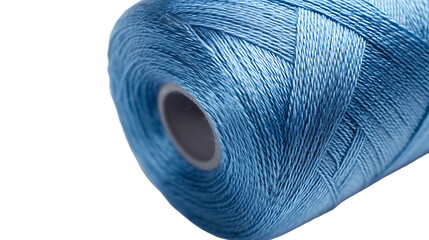 Texture of threads in a spool of blue color on a transparent background