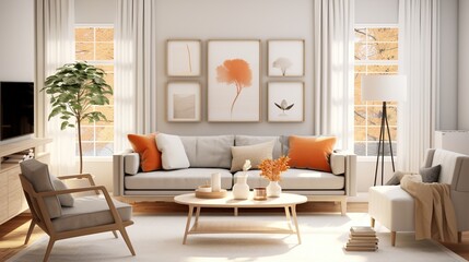 Interior design of modern elegant living room with trending palette 