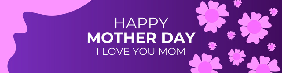 Happy Mothers day typography design. pink flowers on purple background. Mother's day or sale shopping special offer banner. Best Mom ever greeting card, banner, cover, poster. Vector illustration