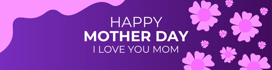 Happy Mothers day typography design. pink flowers on purple background. Mother's day or sale shopping special offer banner. Best Mom ever greeting card, banner, cover, poster. Vector illustration