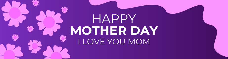 Happy Mothers day typography design. pink flowers on purple background. Mother's day or sale shopping special offer banner. Best Mom ever greeting card, banner, cover, poster. Vector illustration