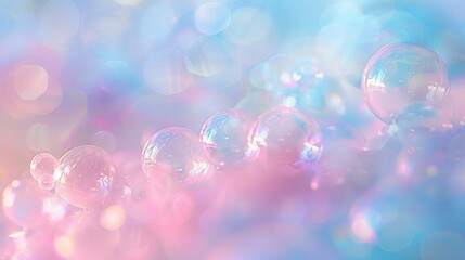 Enchanting Pastel Background with Soft Pink and Blue Bubbles - obrazy, fototapety, plakaty
