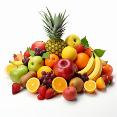 fruit, food, pineapple, apple, orange, fresh, banana, isolated, healthy, kiwi, tropical, citrus, ripe, lemon, fruits, diet, white, grape, pear, vitamin, red, grapes, green, natural, color