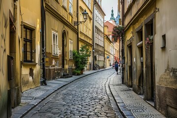 Fototapeta premium Lose yourself in the maze of narrow streets and alleyways in a historic old town, where centuries-old buildings lean precariously over cobblestone streets, Generative AI