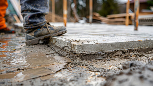 A closeup of a construction site where a team of workers is using sustainable building ods to erect a new ecovillage. They are utilizing locally sourced renewable materials