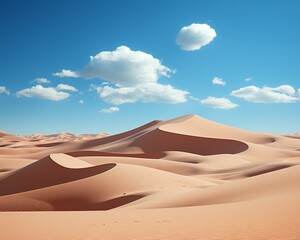 Fototapeta na wymiar A desert landscape with sand dunes under a blue sky with fluffy clouds
