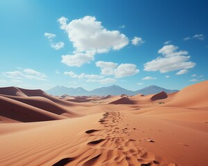 Fototapeta na wymiar Footprints in sand dunes of the desert under vast sky