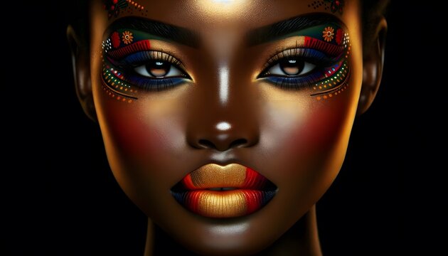 Bold makeup African woman portrait. Generative AI image
