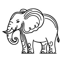 continuous single hand drawing black line art of elephant outline doodle cartoon sketch style vector illustration on white background