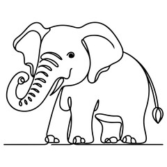 Obraz premium continuous single hand drawing black line art of elephant outline doodle cartoon sketch style vector illustration on white background