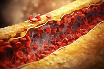 Detailed 3D rendering showing the cross-section of a blocked artery in APS-related thrombosis