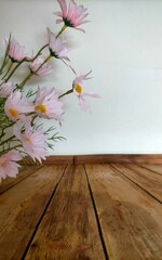 flowers on wooden table