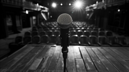 Microphone on Stage, Stand up Comedy - obrazy, fototapety, plakaty