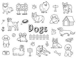 かわいい犬の手描きイラストセット