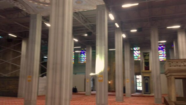 The interior of Blue Mosque in Istanbul while it was under renovation. 