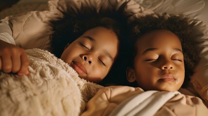 Little ones tucked into their beds with peaceful expressions their bodies relaxed and their breathing slow and steady after a successful sleep training journey.