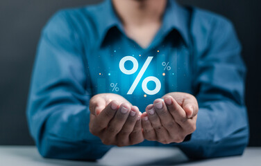 Interest rate increase financial concept. calculating income and return on investment in...