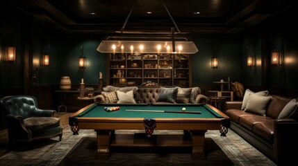 Pool Table and Couches in Living Room