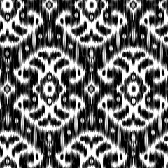Seamless Ikat Pattern. Abstract black and white background for textile design, wallpaper, surface textures. ATLAS ADRAS ABAYAS - 761945875