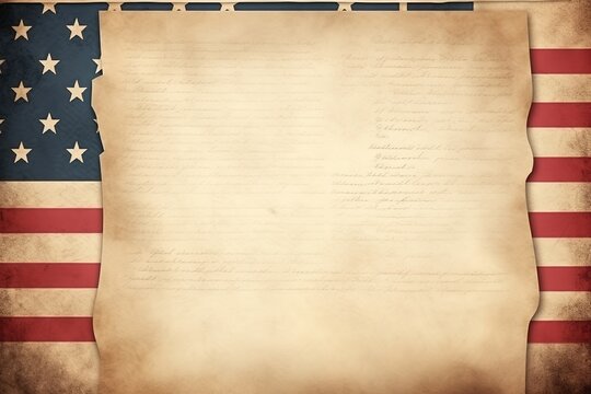Grunge blank paper parchment or declaration over USA flag independence day template 3d illustration.