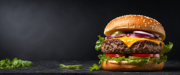 Burger on black background. Burger food background.