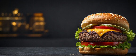 Burger on black background. Burger food background.