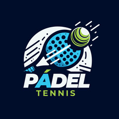 Fully functional racket sport padel logo with cyan, white and neon green colors