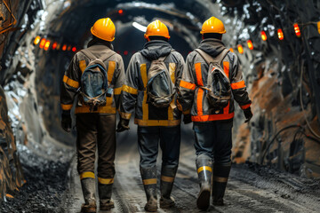 mine worker wearing helmets. at a mine site .Generative AI.