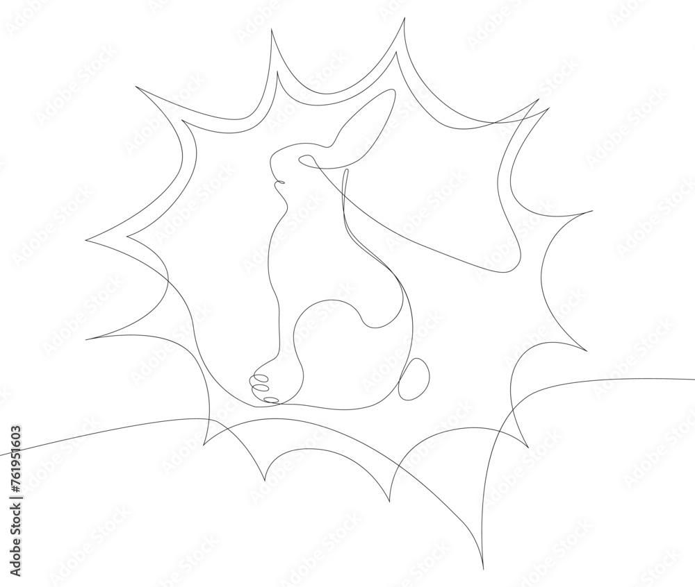 Poster one continuous line of speech bubble with easter bunny. thin line illustration vector concept. conto