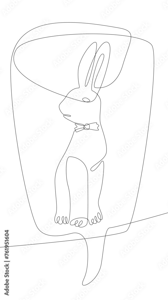 Poster one continuous line of speech bubble with easter bunny. thin line illustration vector concept. conto