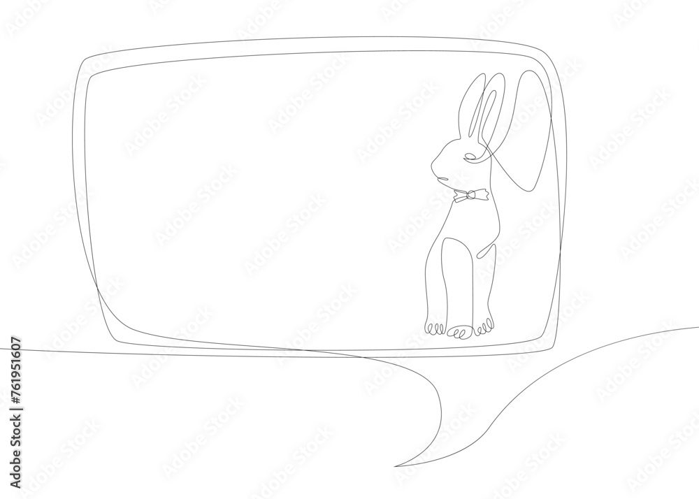 Poster one continuous line of speech bubble with easter bunny. thin line illustration vector concept. conto