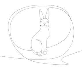 One continuous line of speech bubble with Easter Bunny. Thin Line Illustration vector concept. Contour Drawing Creative ideas.