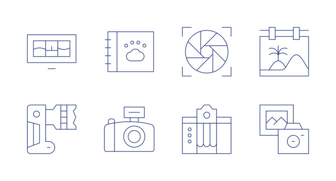 Photography icons. Editable stroke. Containing shutter, photobooth, photography, petalbum, camera.