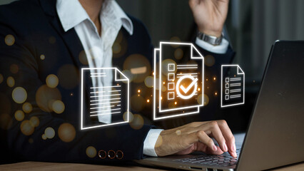 ISO standards quality control, assurance and warranty business technology concept. Businessman...