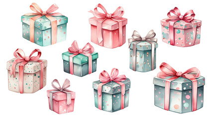 Cute pastel colors wrapped gifts watercolor illustration