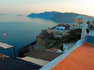 santorini island greece summer tourist resort europe - obrazy, fototapety, plakaty