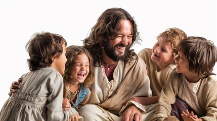 Jesus laughing with children joyous and full of love