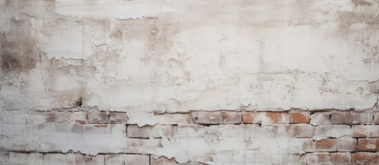 Grunge white background of aged brick wall texture with subtle vignette.