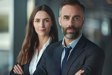 MAN AND WOMAN IN CORPORATE SUIT