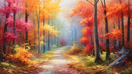 Naklejka na ściany i meble autumn forest in the morning