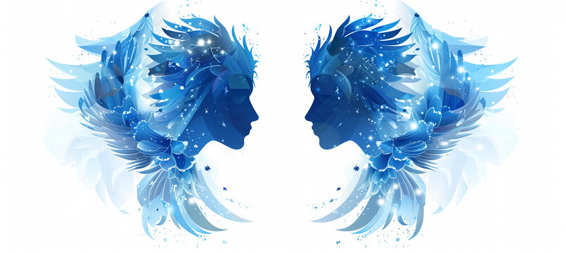 Illustration of shining blue gemini zodiac sign on white background